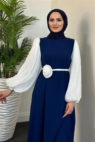 Belladia Gül Tokalı Elbise Lacivert