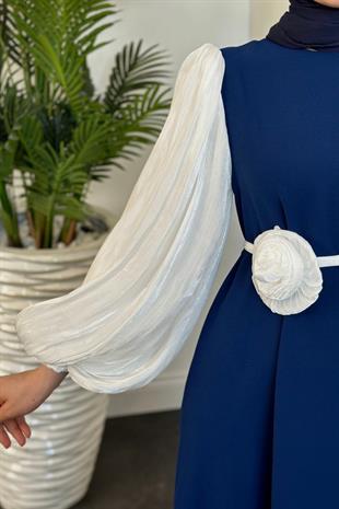 Belladia Gül Tokalı Elbise Lacivert