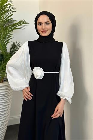 Belladia Gül Tokalı Elbise Siyah