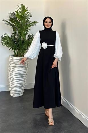 Belladia Gül Tokalı Elbise Siyah