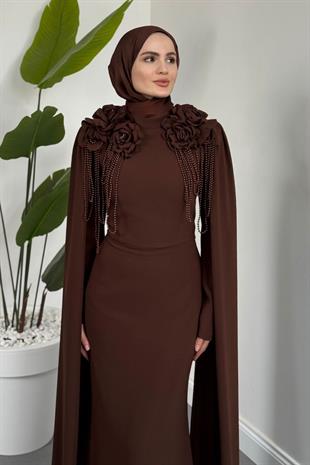 Bellavere Omzu Güllü Abiye Kahverengi