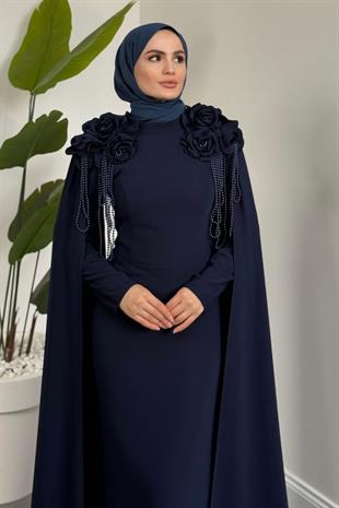 Bellavere Omzu Güllü Abiye Lacivert
