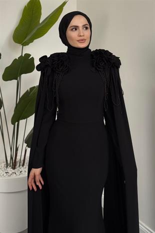 Bellavere Omzu Güllü Abiye Siyah