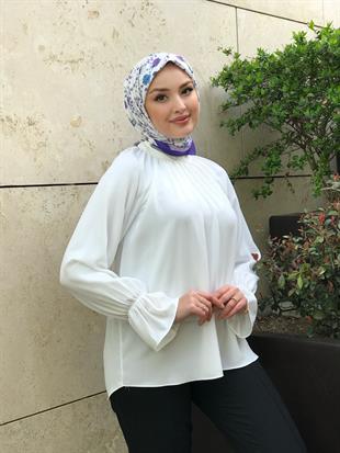 Bilekleri Detaylı Fermuarlı Tunik Beyaz