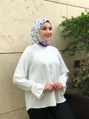 Bilekleri Detaylı Fermuarlı Tunik Beyaz