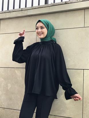 Bilekleri Detaylı Fermuarlı Tunik Siyah