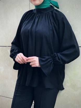 Bilekleri Detaylı Fermuarlı Tunik Siyah