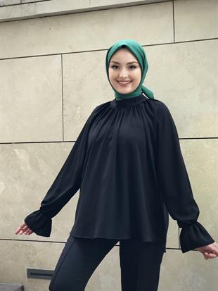 Bilekleri Detaylı Fermuarlı Tunik Siyah