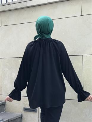 Bilekleri Detaylı Fermuarlı Tunik Siyah