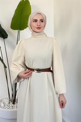 Blake Fitilli Kemerli Elbise Ekru