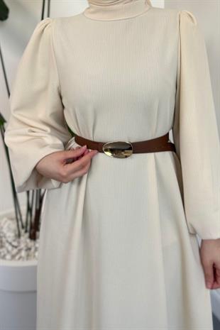 Blake Fitilli Kemerli Elbise Ekru