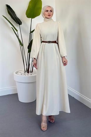 Blake Fitilli Kemerli Elbise Ekru