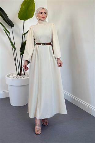 Blake Fitilli Kemerli Elbise Ekru