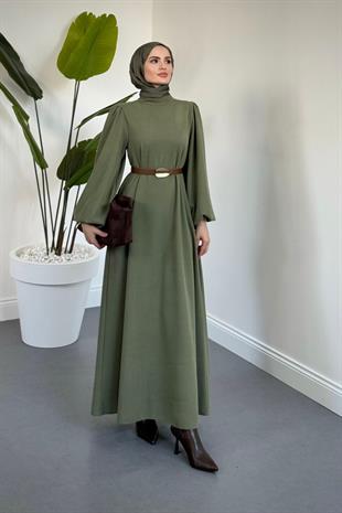 Blake Fitilli Kemerli Elbise Haki