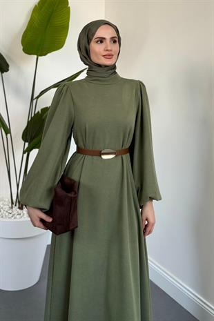 Blake Fitilli Kemerli Elbise Haki
