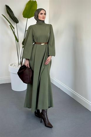 Blake Fitilli Kemerli Elbise Haki
