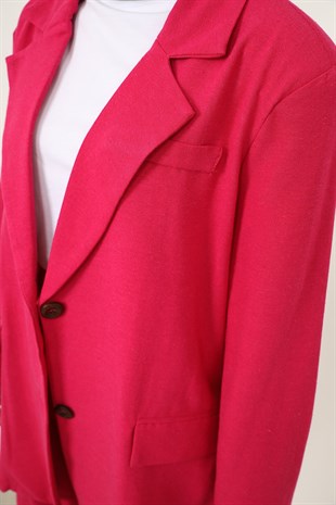 Blazer Ceketli Keten Pantolonlu Takım Fuşya