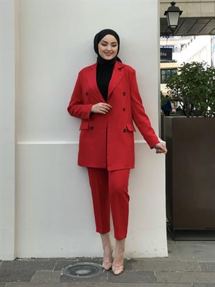 Blazer Ceketli Pantolonlu Takım Kırmızı