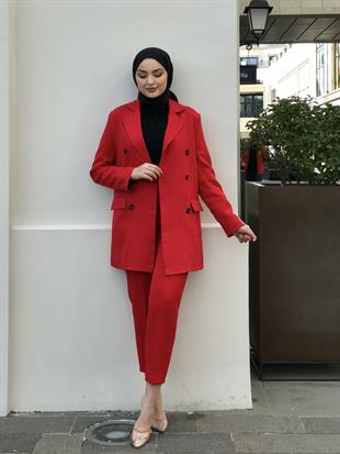 Blazer Ceketli Pantolonlu Takım Kırmızı