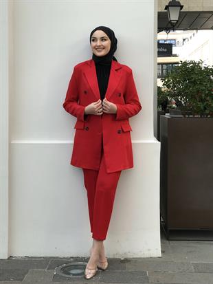 Blazer Ceketli Pantolonlu Takım Kırmızı