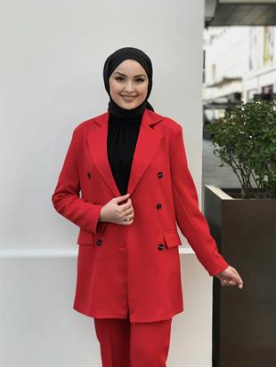 Blazer Ceketli Pantolonlu Takım Kırmızı