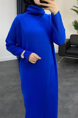 Boğazlı Triko Elbise Saks