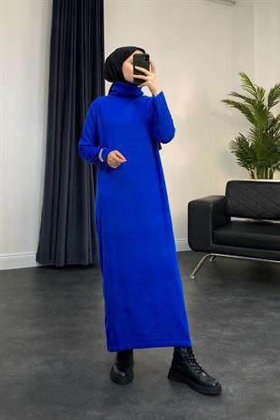 Boğazlı Triko Elbise Saks