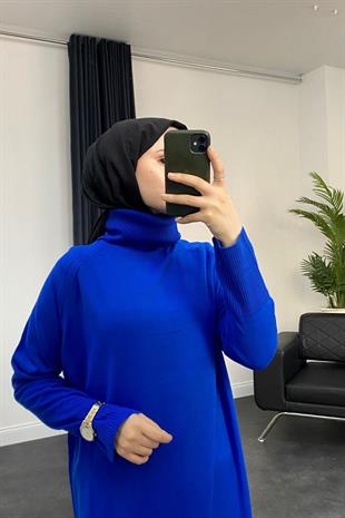 Boğazlı Triko Elbise Saks