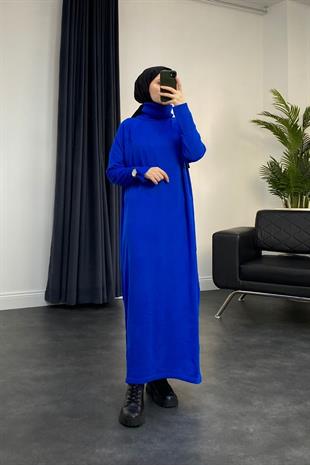 Boğazlı Triko Elbise Saks