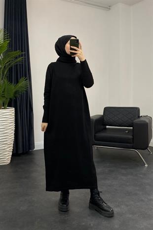 Boğazlı Triko Elbise Siyah