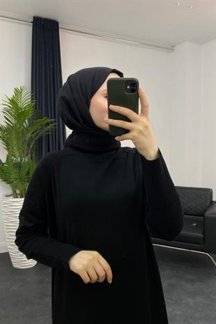 Boğazlı Triko Elbise Siyah