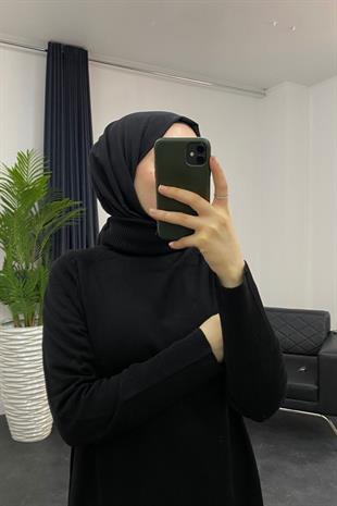 Boğazlı Triko Elbise Siyah