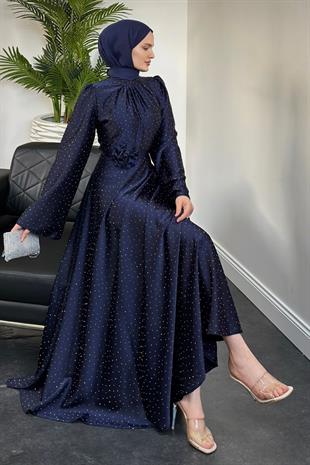 Branca Taşlı Gül Tokalı Abiye Lacivert