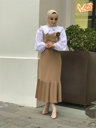 Bronş Deteylı Altı Pileli Jile SütlüKahve