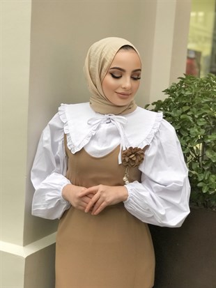 Bronş Deteylı Altı Pileli Jile SütlüKahve