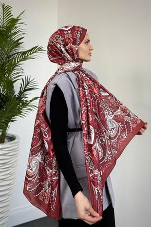 Butterfly Desenli  Şal Bordo