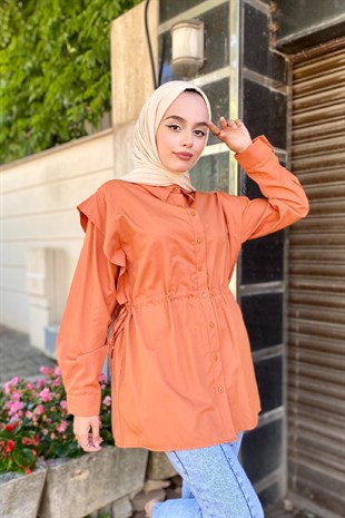 Büzgülü Düğmeli Gömlek Kiremit