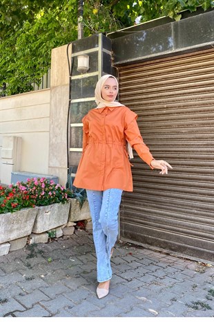 Büzgülü Düğmeli Gömlek Kiremit