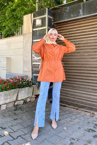 Büzgülü Düğmeli Gömlek Kiremit