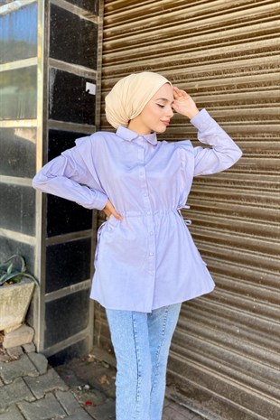 Büzgülü Düğmeli Gömlek Lila