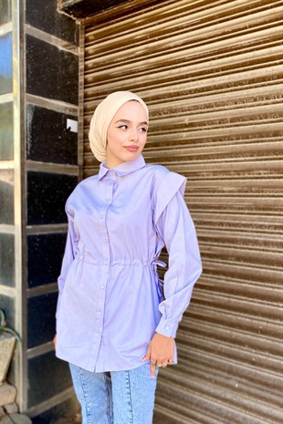 Büzgülü Düğmeli Gömlek Lila