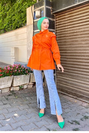 Büzgülü Düğmeli Gömlek Turuncu