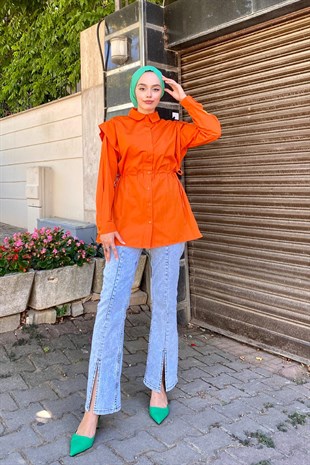 Büzgülü Düğmeli Gömlek Turuncu