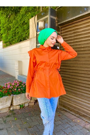 Büzgülü Düğmeli Gömlek Turuncu