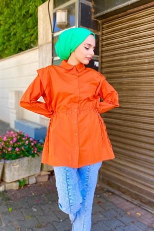 Büzgülü Düğmeli Gömlek Turuncu