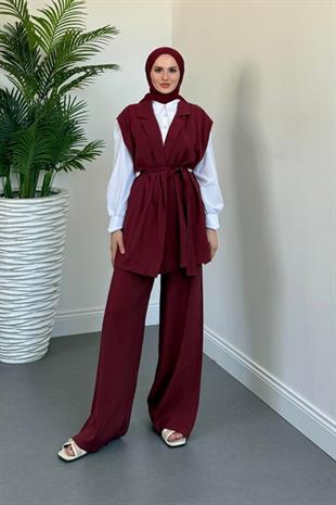 Calandra Yelekli Pantolon Takım Bordo