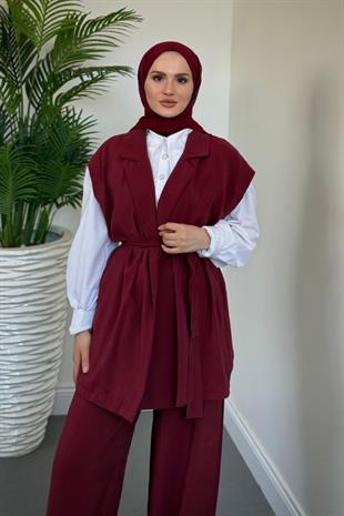 Calandra Yelekli Pantolon Takım Bordo