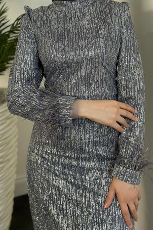 Carina Simli Kalem Abiye Gri