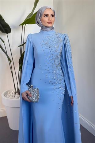 Carla Yandan Taşlı Abiye Bebe Mavisi