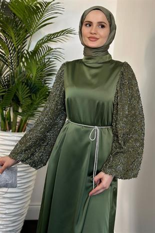 Carlotta Balon Kol Saten Abiye Haki